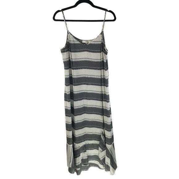 Thakoon Black & White Polka Dot Striped Midi Slip Dress Ruffle Hem Size 14 - Picture 1 of 4